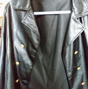 Black leather jacket with gold buttons